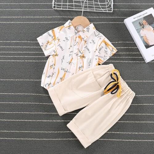 Cute Baby Boy Clothes 2021 Summer Set New Cartoon Letter Print Short Sleeve Shirt+Pants 2pc for 1 2 3 4 Years Kid Toddler Outfit