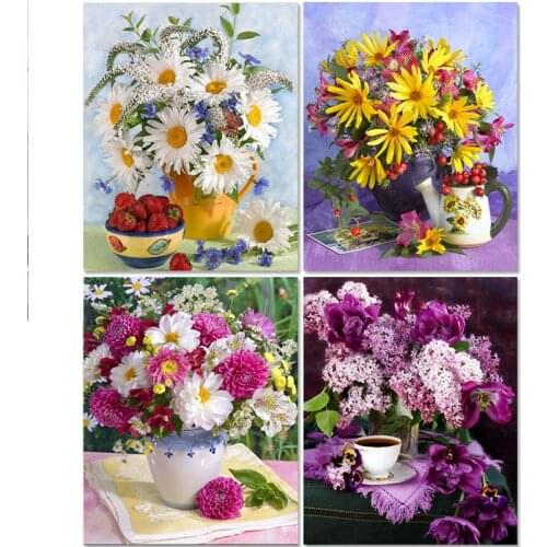 Gatyztory Frame Diy Painting By Numbers Flower Canvas Drawing Handpainted Kits Uinique Decor Gift Wall 60×75cm