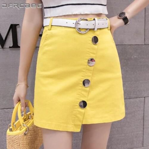 Candy Color Single Breasted Denim Pencil Skirt Summer 2021 High Waist Streetwear Short Jeans A-Line Skirts Mini Ladies Red White