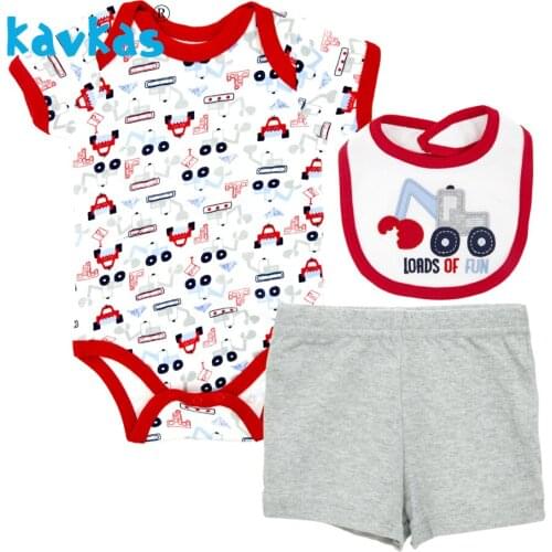 Kavkas Newborn Baby Boys Clothing Set Summer Infants Bodysuits Clothes Tops + Shorts + Bibs 3Pcs New born Baby Outfits