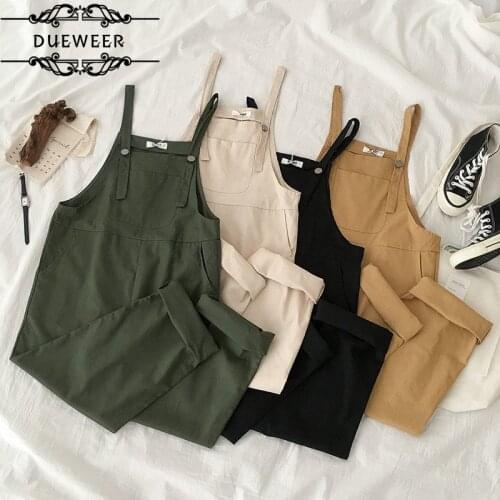 Womens Jumpsuits Spring Strap Button Ankle-length Solid Harajuku BF Loose Kawaii Wide-leg Students Womens All-match Trendy Chic