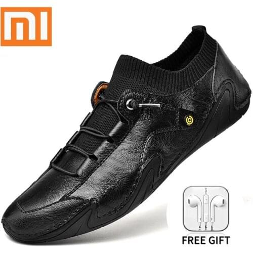 Xiaomi Men Shoes Casual Leather Handmade Men Sneakers Breathable Lightweight Comfortable Shoes Mens Fashion Moccasins Loafers