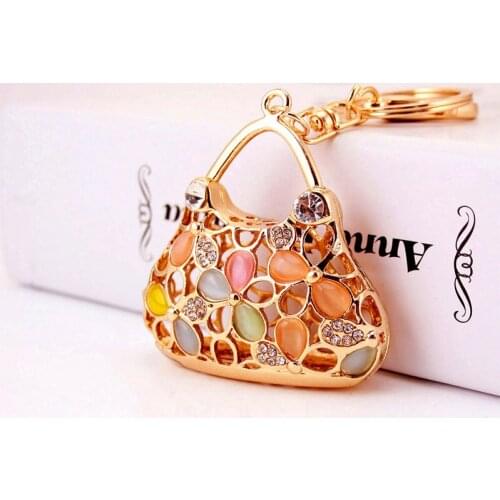 Fashion cute lady handbag shape keychain opal creative womens bag accessories key chain metal pendant commemorative gift