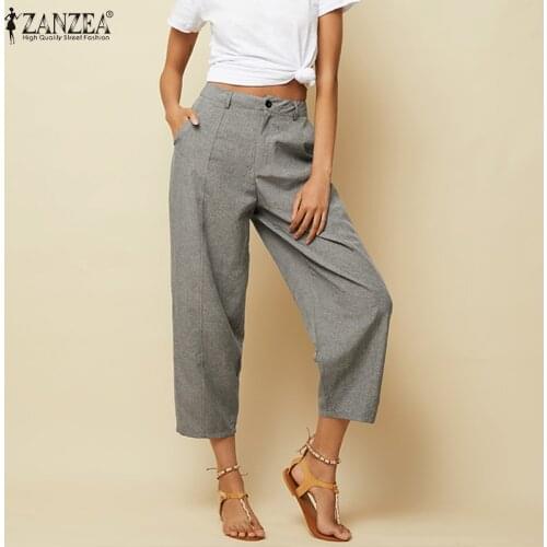 2021 Autumn Solid Zipper Lantern Pants ZANZEA Elegant Work OL Long Trousers Women Casual Cropped Pantalon Female Pant Palazzo