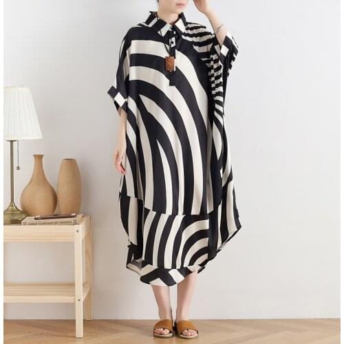 Black White Stripes Plus Size T Shirt Dress Women Chiffon Short Sleeve Causal Dress Summer New 2020 Loose Short Dress Vestidos