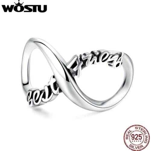 WOSTU Infinity Love Beads 925 Sterling Silver Best Friend Charms Fit Original Bracelet Pendant Friendship Jewelry Gifts CQC1344