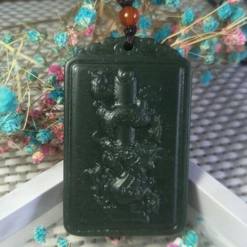 Natural Hetian Jade Handwork Dragon Pillar Jade Pendant Jewelry Lucky Exorcise Evil Spirits Safety Amulet Fine Jewelry Pendant