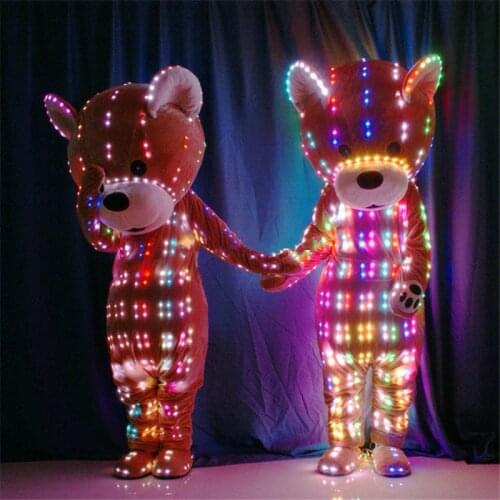 Programmable dance led costumes RGB light bear doll colorful perform wears luminous full color outfit robot men tron dj clothe