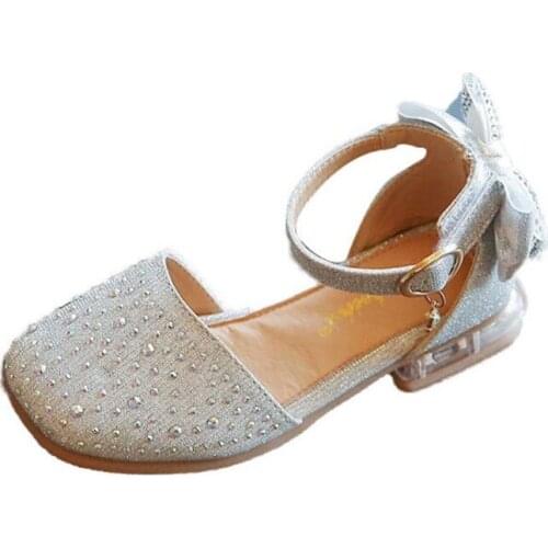 Summer Girls Sandals Princess Performance Dance Shoes Children High Heels Student Fashion Silver Gold Baby Kids Toddler Bowtie
