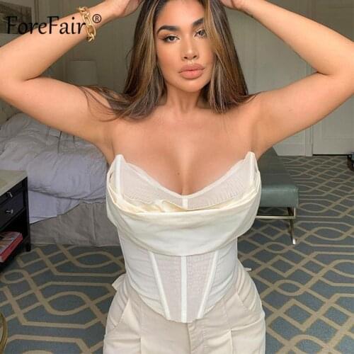 Forefair Sexy Corset Crop Tops Strapless V Neck Off Shoulder Clubwear White Sleeveless Fashion Women Summer Wrap Tube Tops