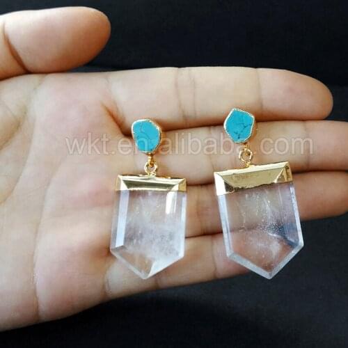 WT-E261 Unique design raw stone with clear crystal stone earrings jewelry beautiful howlite dangle earring with gold color