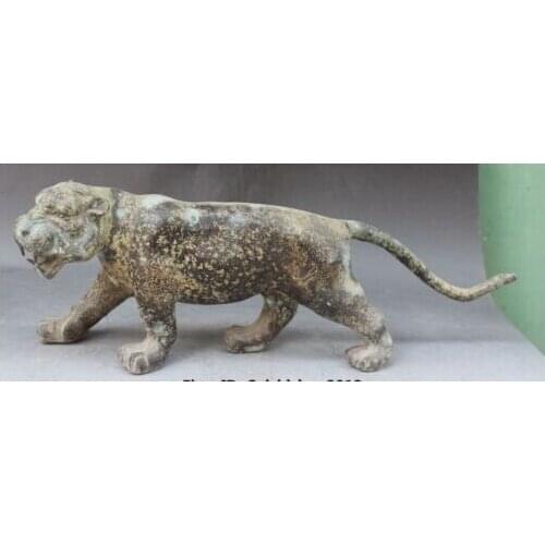 22"Chinese Folk Old Bronze Fengshui Wealth Zodiac Year Fierce Tiger Beast Statue s0192