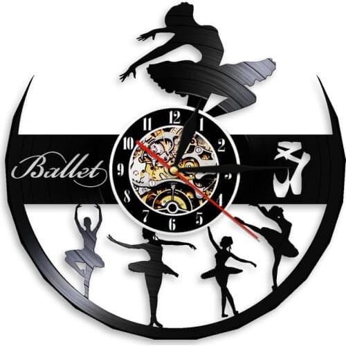 Dancing Ballet Girls Wall Clock Ballerina Fluttering Vinyl Record Quartz Needle Wall Clock Girls Decor Gift Idea For Teen Girls