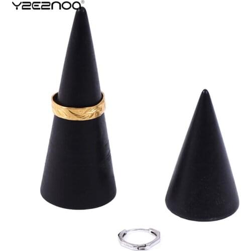 Vintage Black Wood Finger Cone Ring Holder Bague Jewelry Display Stand Organizer Storage Rack Showcase for Exhibit