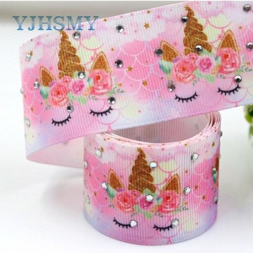 YJHSMY I-181106-157,5yards/lot,38mm Cartoon white diamond Thermal transfer Printed grosgrain Ribbons,DIY wrapping materials