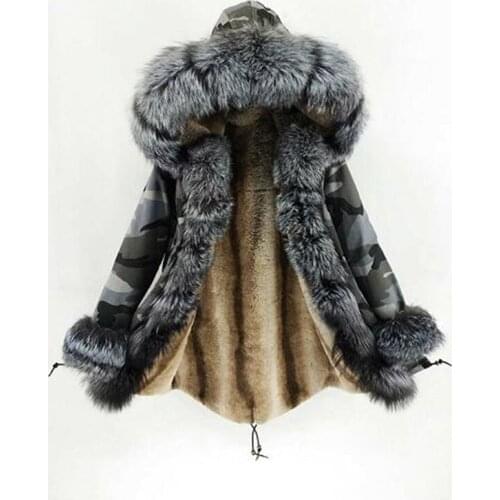 2020 New Fashion Winter Jacket Women Natural Fox Fur Collar Luxury Outerwear Real Fur Coat Luxurious fur parka