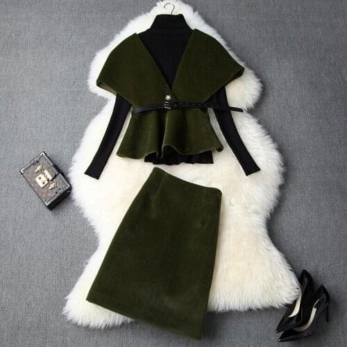 European and American womens clothing 2019 winter new style Long-sleeved sweater Cape coat skirts Fashionable woolen suit