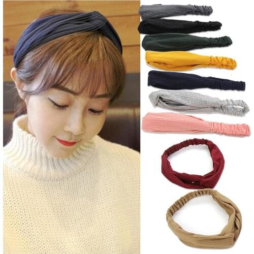 Women Fabric Color Contrast Cross Elastic Headband Girls Head Wrap Elastic Candy Hair Accessories