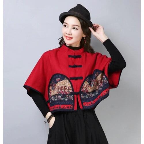 Ladies Chinese Tops 2020 Autumn Winter Retro Cape Hanfu Cheongsam Top Tang Suit New Year Chinese Style Clothing Women FF2886