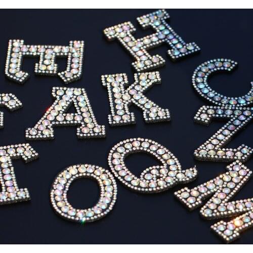 1Pcs Letters Rhinestones Patch Iron On Patches Alphabet ABC Rainbow Shining Badges For Name DIY Dress Jeans Appliques Decoration