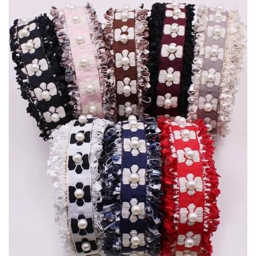 1yards Pearl Beaded Lace Ribbon Trim Fringe Fabric Embroidered Handmade Costume Skirt Sewing Supplies DIY Needlework Accessories