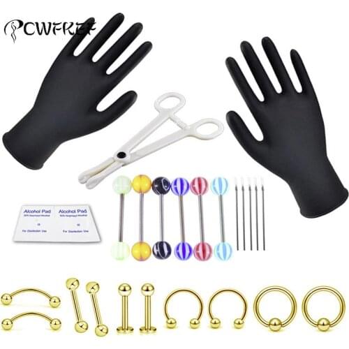 1 Set Disposable Piercing Kit Sterile Needle Nipple Tongue Nose Belly Button Body Ring Tattoo Kit Tools Tattoo Machine Set