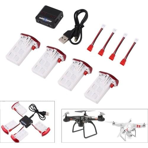 4 pcs 3.7V 500mAh 25C Lipo Battery + 1 pcs 4 Ports Battery Charger for Syma X5UW X5UC RC Quadcopter Drone Spare Parts