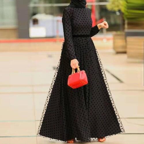 Polka Dot Abaya Hijab Muslim Dress Dubai Islam Clothing Abayas for Women Mesh Party Night Vestido Robe Caftan Jilbab Elbise 2020