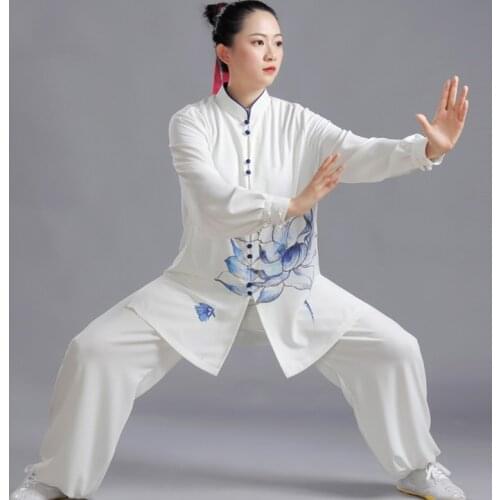White Men Women Kung Fu Uniform Chinese Style Tai Chi Uniform Wushu Martial Arts Morning Exercise Bruce Lee Suit Taichi TA2543