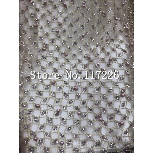 Fast shipping by dhl shinning hand print glitter luxury tulle mesh fabric with beads for evening dress/sawing//wedding