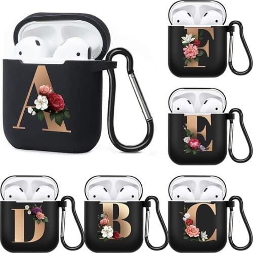 Floral Gold Initial Alphabet Letter Air Pods Case For Airpods 1 2 3 Pro Cases Silicone Wireless Charging Earphone Matte Cover