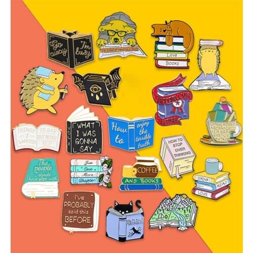 Reading enamel pin Green Needle Forest Landscape River Book badges clothes bag Lapel pin brooches jewelry Gifts for students