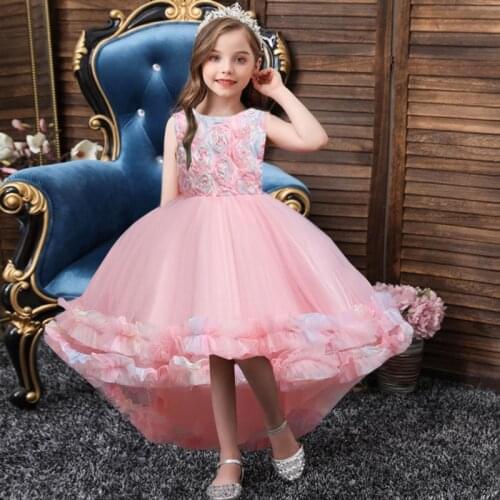 Flower Baby Girls Dress for Wedding Party Children Princess Lace Beads Gown Kids Dresses for Girls Formal Clothes