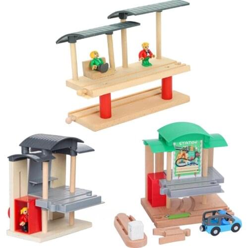 Wooden Double Layer Platform Wooden Track Railway Set Accessories Educational Rail Train Car Toys For Kids