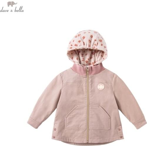 DKH18853 dave bella autumn kids girls fashion solid button pockets hooded coat children cute tops high quality outerwear