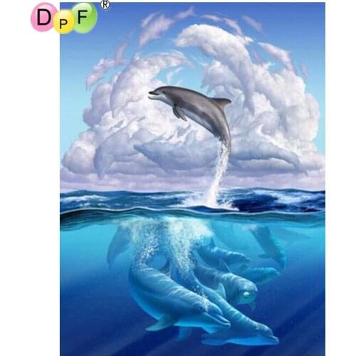DPF 3D Diamond Embroidery Happy dolphin Diamond Painting Cross Stitch Square diamond Mosaic kit Needlework home Decor picture