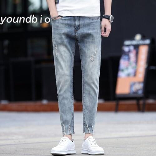 Jeans New Ripped Jeans Mens Slim-Fit Retro Washed Casual Pants Street Style High Street Fashion Mens Pants Tide 3013