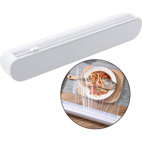 Food Wrap Dispenser Cutter Kitchen Tool Foil Cling Film Wrap Dispenser Plastic Wrap Cutter Storage Holder Box for Kitchen