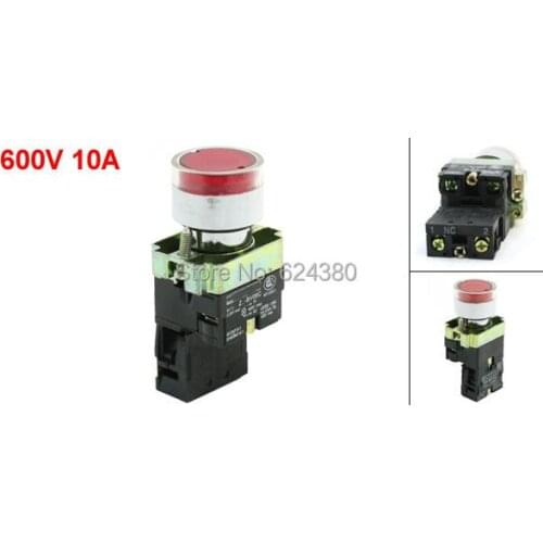 XB2-BW3462 600V 10A Signal Light Indicator Red Momentary Push Button Switch Non Lock SPST 1 NC N/C Normally Close 22mm 7/8"