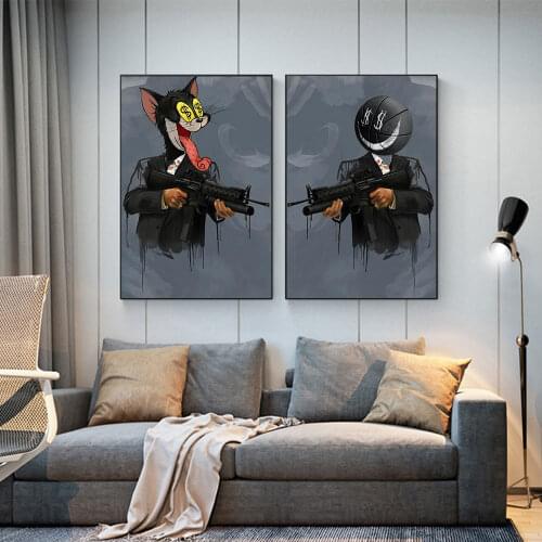 Classic Anime Cat With Gun Shoot Basketball Abstract Interesting Poster Wall Art Print Canvas Painting Living Room Bedroom Decor