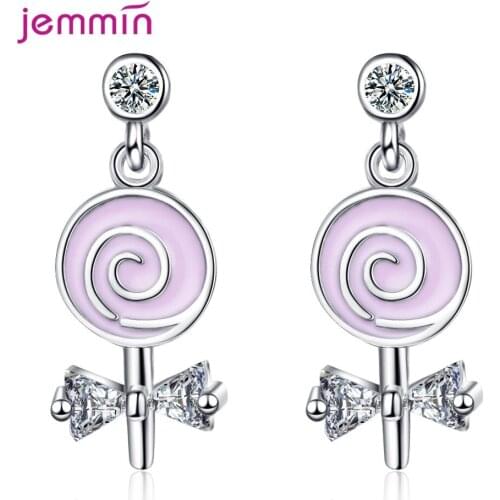 Korean Fashion Temperament Lollipop Earring 925 Sterling Silver Insert Cubic Zircon Bow Drop Dangle Earrings for Women Girl