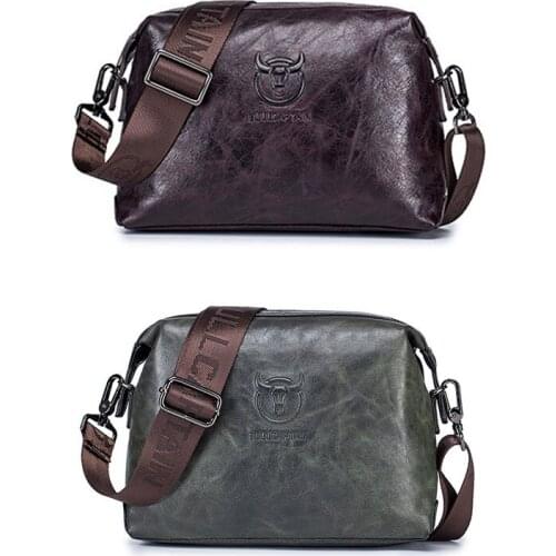 Bullcaptain Leather Mens Shoulder Bag Casual Fashion Messenger Bags Man Large-Capacity Independent Card Slots Bag