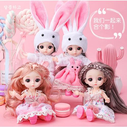 New Movable Joints BJD Doll 17cm Makeup Dress Up Cute Dolls with Fashion Dress for Girls Toy