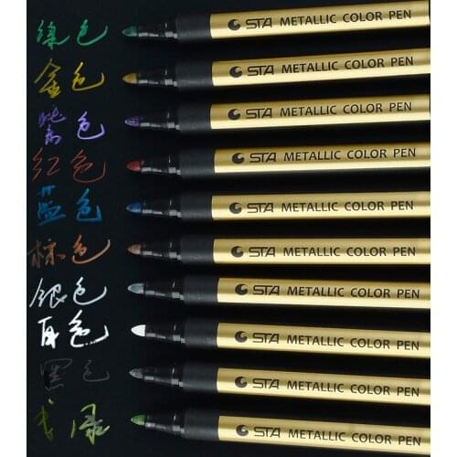 STA STA8151 Metallic Marker Pen Set Ceramic Decoration DIY Album Black Card Graffiti Water-based Pen