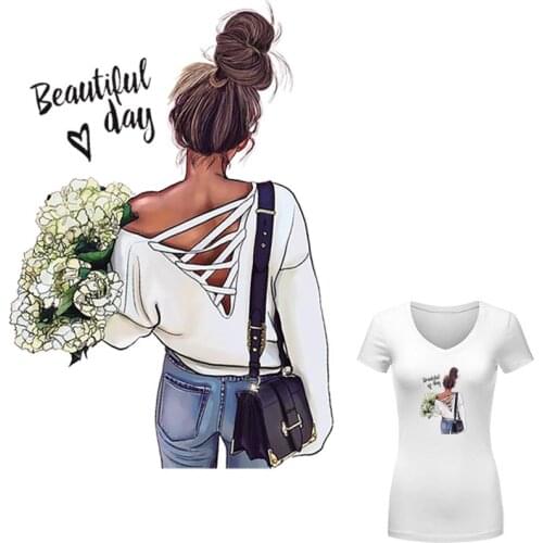 Happy Day Patches For Clothing Flower Girl Parch Washable Badges Diy Accessory New Heat Transfer Clothing Deco Clothes Stickers