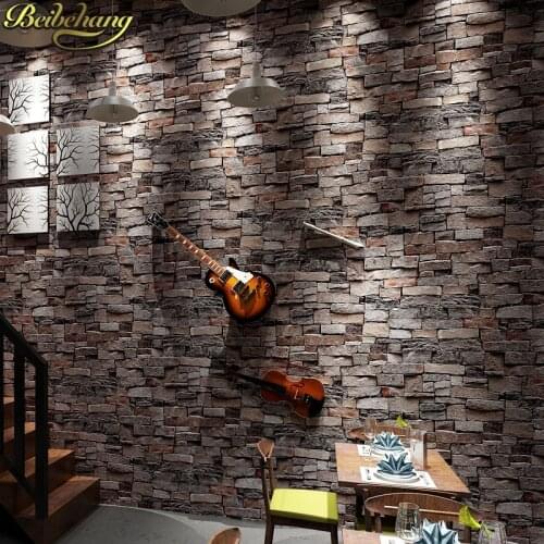 Beibehang New 3D Luxury Wood Blocks Effect Brown Stone Brick 10M Vinyl Wallpaper Roll Living Room Background Wall Decor Art