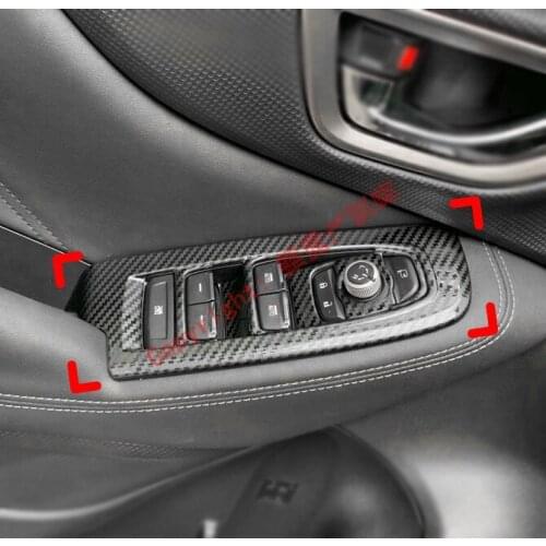 Carbon Fiber Style Interior Door Window Buttons Cover Trim For Subaru Forester SK 2018 2019