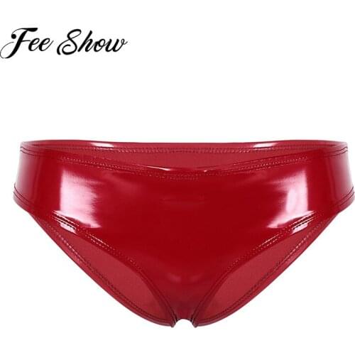 Sexy Briefs Womens High Cut Panties Underwear Wet Look Lingerie Glossy Appearance Patent Leather Low Rise Bikini Thong Underwear