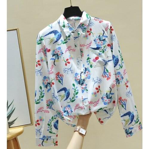 Long Sleeve Print Chiffon Blouse Shirt Tops Women Turn Down Collar Blouse Women Blusas Mujer De Moda 2021 Women Clothing E17