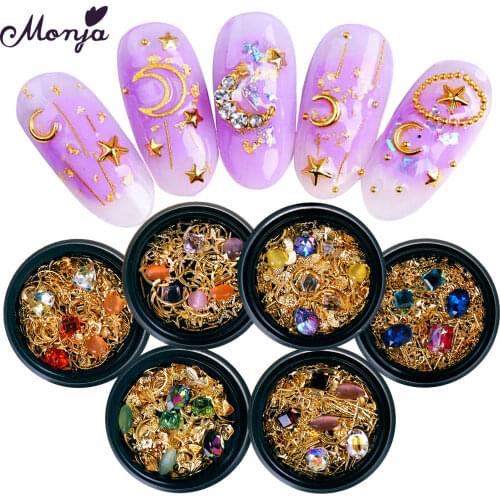 Monja 6 Styles Nail Art Rhinestone Rivet Slice Shell Geometric Shape Pattern Hollow Metal Irregular Flakes Manicure Decoration